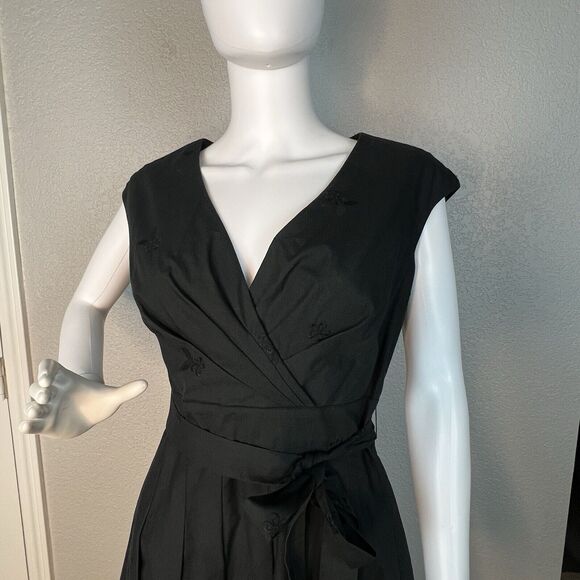 Shani Women’s Midi Dress Fit & Flare Poplin Lace Dark Romantic Black Size 4 - Picture 4 of 7